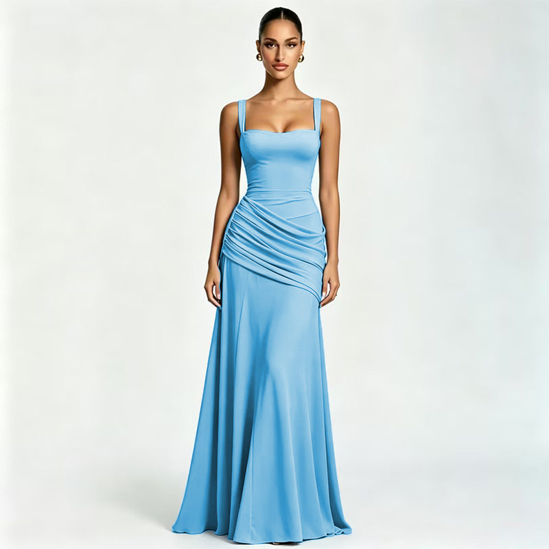 Damen Elegantes Maxikleid mit tailliertem Design und zarten Raffungselementen EB