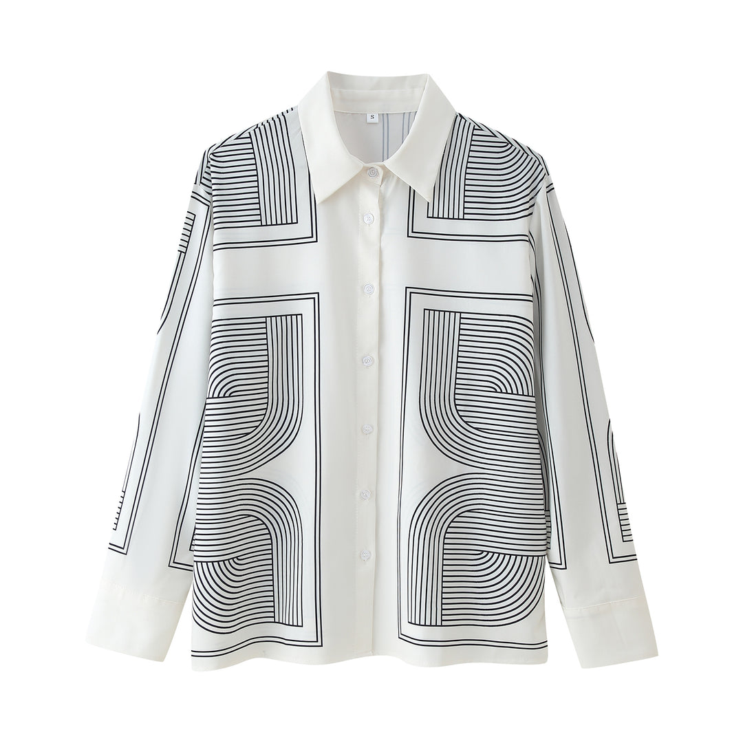 Damen Set aus lässigem Hemd und weiten Hosen im geometrischen Design EB