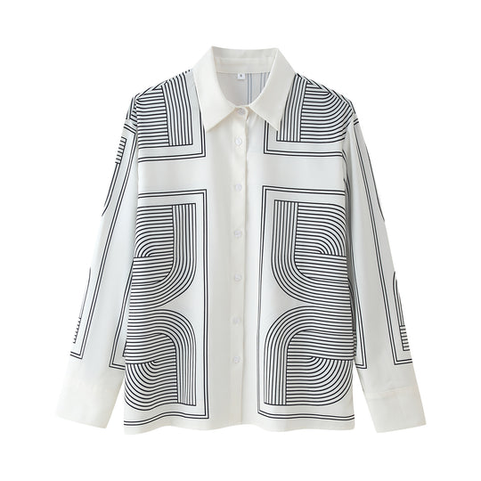 Damen Set aus lässigem Hemd und weiten Hosen im geometrischen Design EB