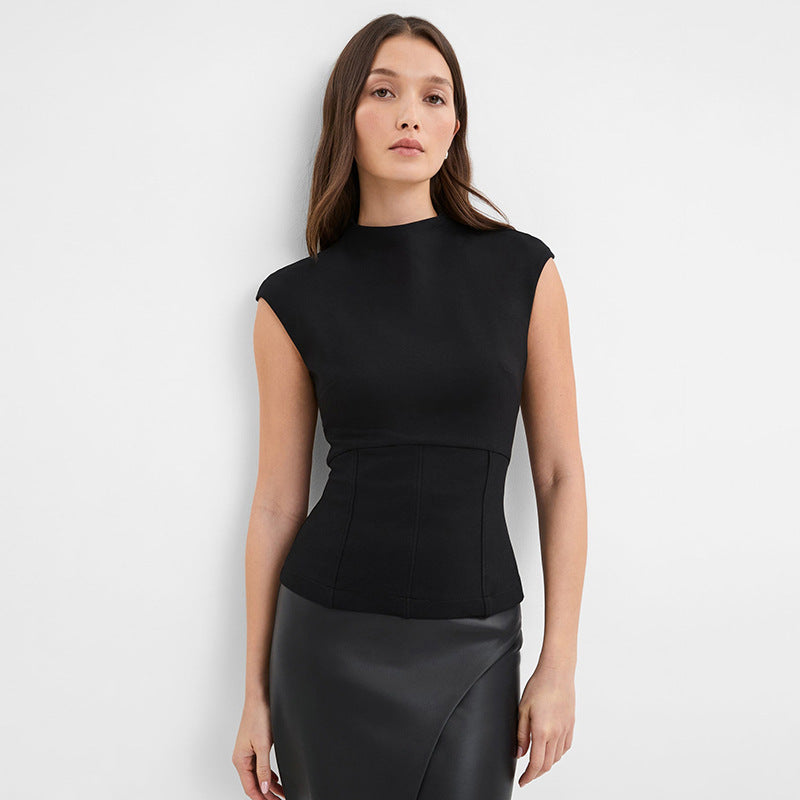 Damen Figurumspielendes Top mit elegantem High-Neck und schmalem Schnitt EB