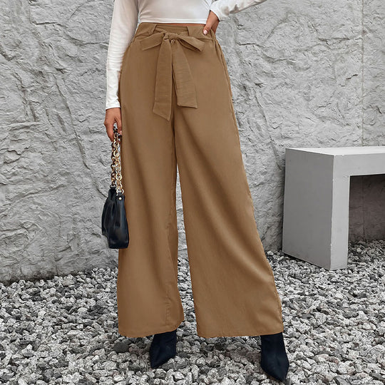 Damen weit geschnittene Hochbundhose mit Bindegürtel EB