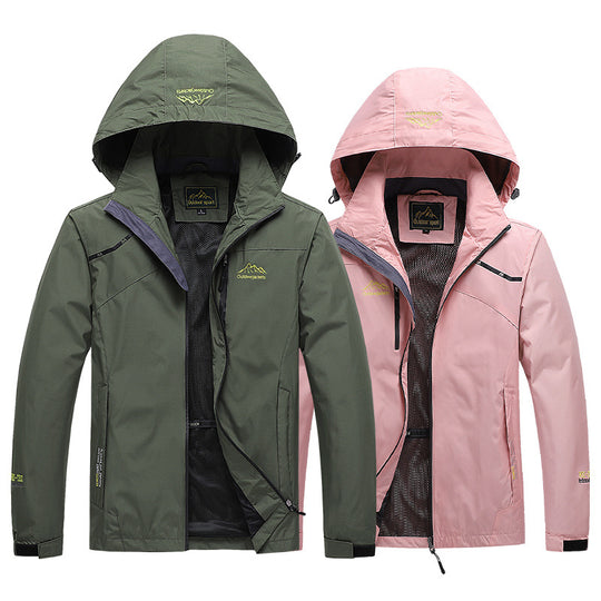 Herren atmungsaktive Softshell-Trekkingjacke mit verstaubarer Kapuze, Netzfutter und multifunktionalen Reißverschlusstaschen EB