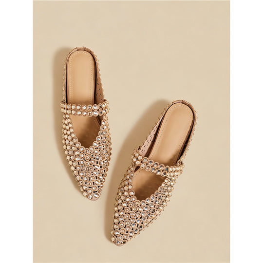 Damen elegante und glamouröse Mules mit Strassverzierungen EB