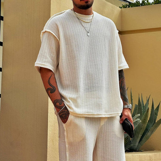 Herren lässiges Oversized-Strickshirt mit luftiger Webstruktur EB
