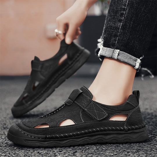 Herren Leder-Sandalen mit verstellbarem Klettverschluss und atmungsaktivem Design EB