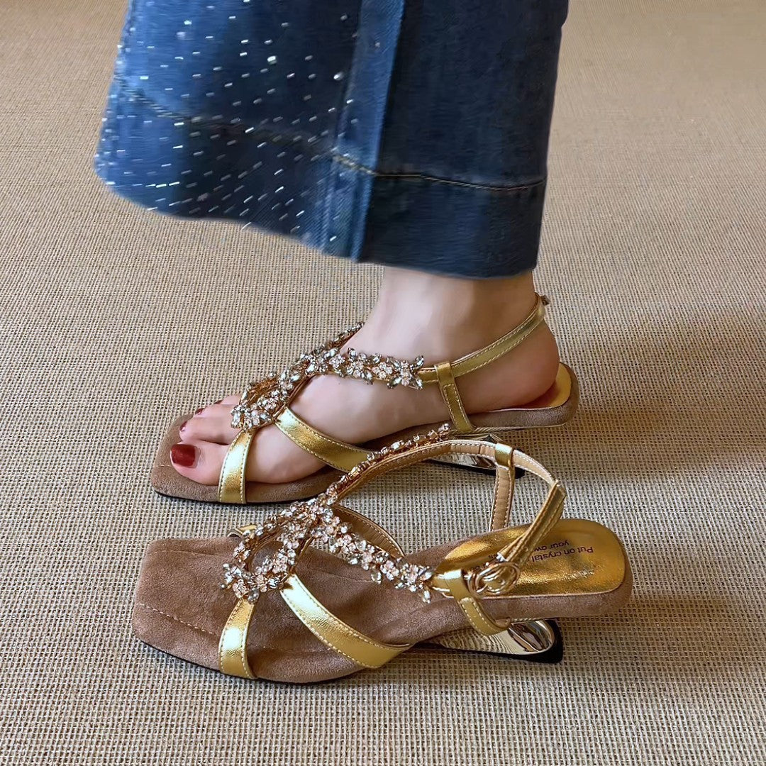 Damen elegante Sandalen mit glitzernden Schmuckdetails EB