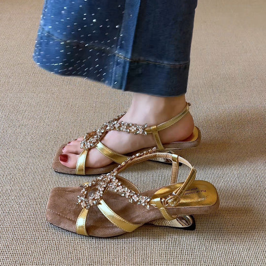 Damen elegante Sandalen mit glitzernden Schmuckdetails EB