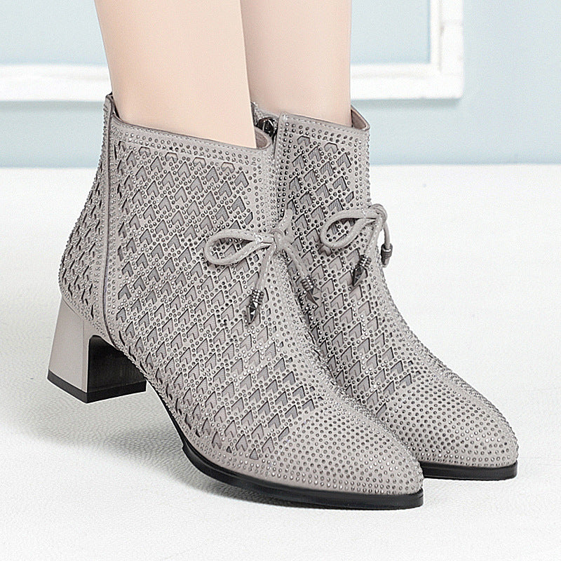 Damen Stiefeletten mit funkelndem Strass und elegantem Blockabsatz EB