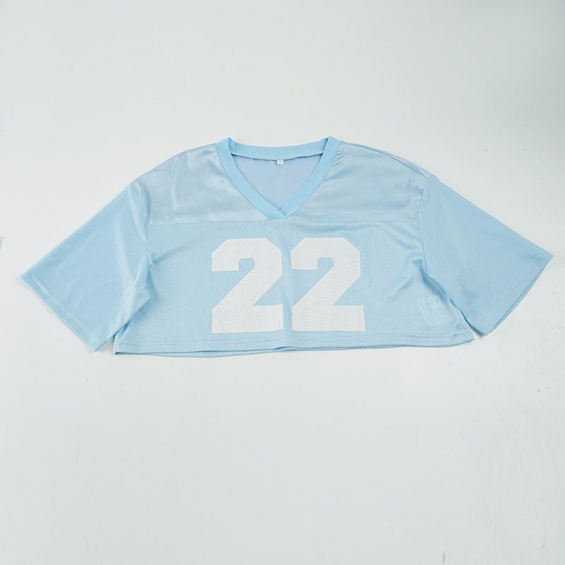 Damen Crop-Top im Sportlichen Design mit V-Ausschnitt und Netzdetails EB