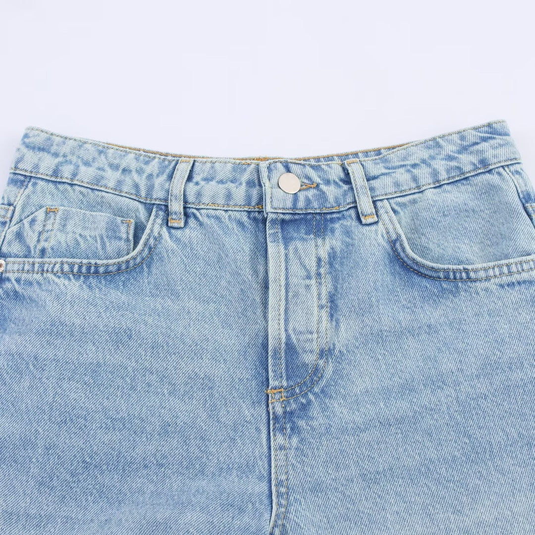 Damen weite Jeans mit floralen Spitzenapplikationen EB
