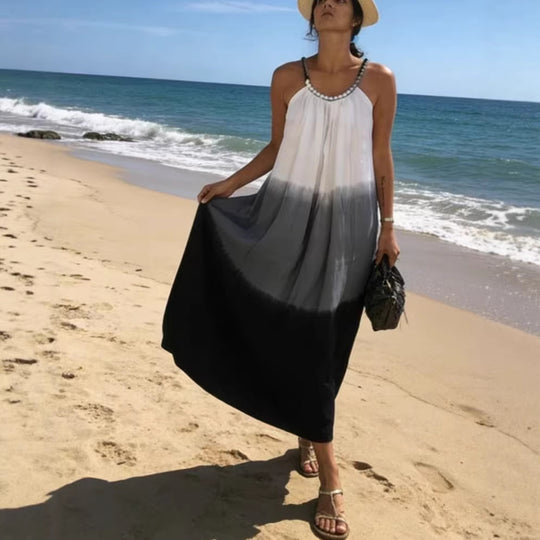 Damen Maxikleid mit plissiertem Oberteil und verziertem Träger EB