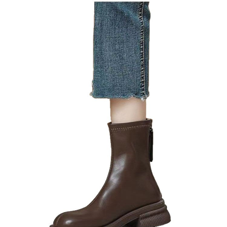 Damen Elegante Stiefeletten mit seitlichem Reißverschluss und robuster Gummisohle EB