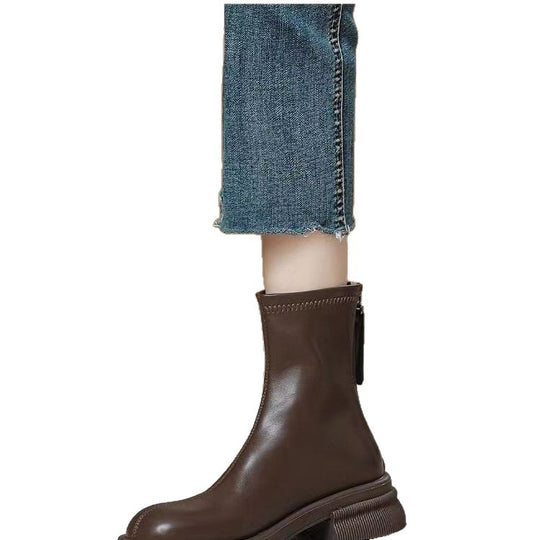 Damen Elegante Stiefeletten mit seitlichem Reißverschluss und robuster Gummisohle EB