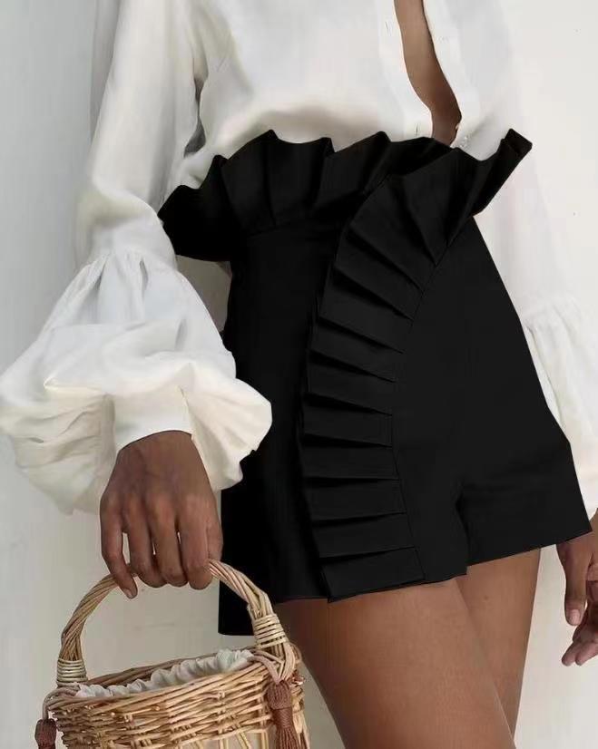 Damen Shorts mit eleganten Rüschendetails und hohem Taillenbund EB