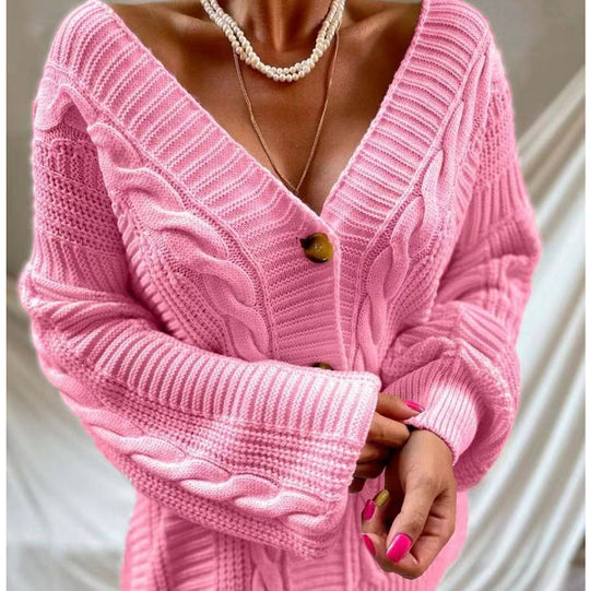 Damen Grobstrickjacke mit voluminösen Ärmeln und dekorativer Knopfleiste EB