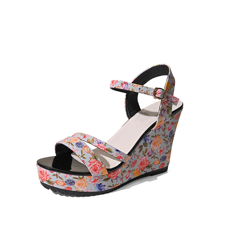 Damen Wedge-Sandalen mit floralen Mustern und komfortablem Fußbett EB