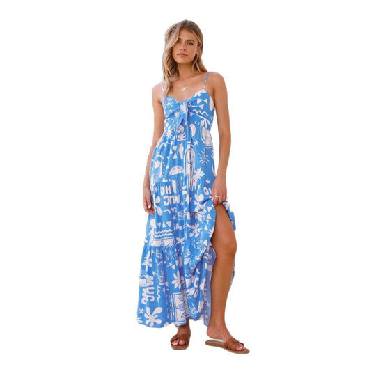 Damen Maxikleid mit verspieltem Muster und schmalen Trägern EB
