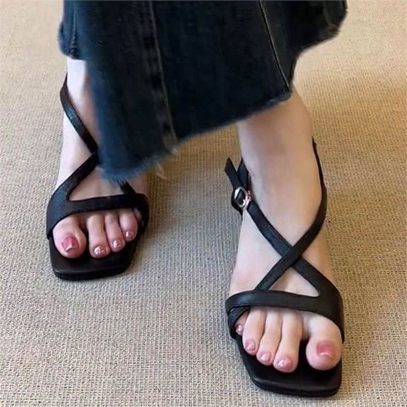 Damen elegante Riemchen-Sandalen mit modischem Kreuz-Riemendesign EB