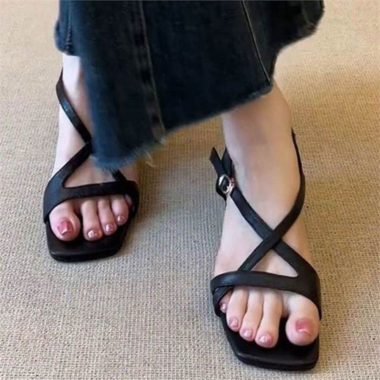 Damen elegante Riemchen-Sandalen mit modischem Kreuz-Riemendesign EB