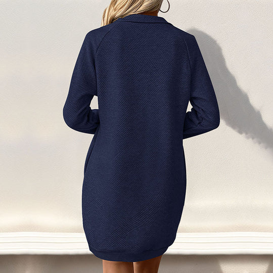 Damen Sportliches Sweatkleid mit stylischem Kragen und praktischen Taschen EB
