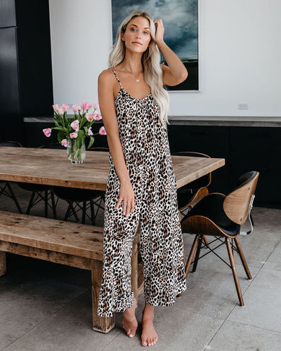 Damen Elegantes Jumpsuit mit Spaghettiträgern und weitem Bein EB