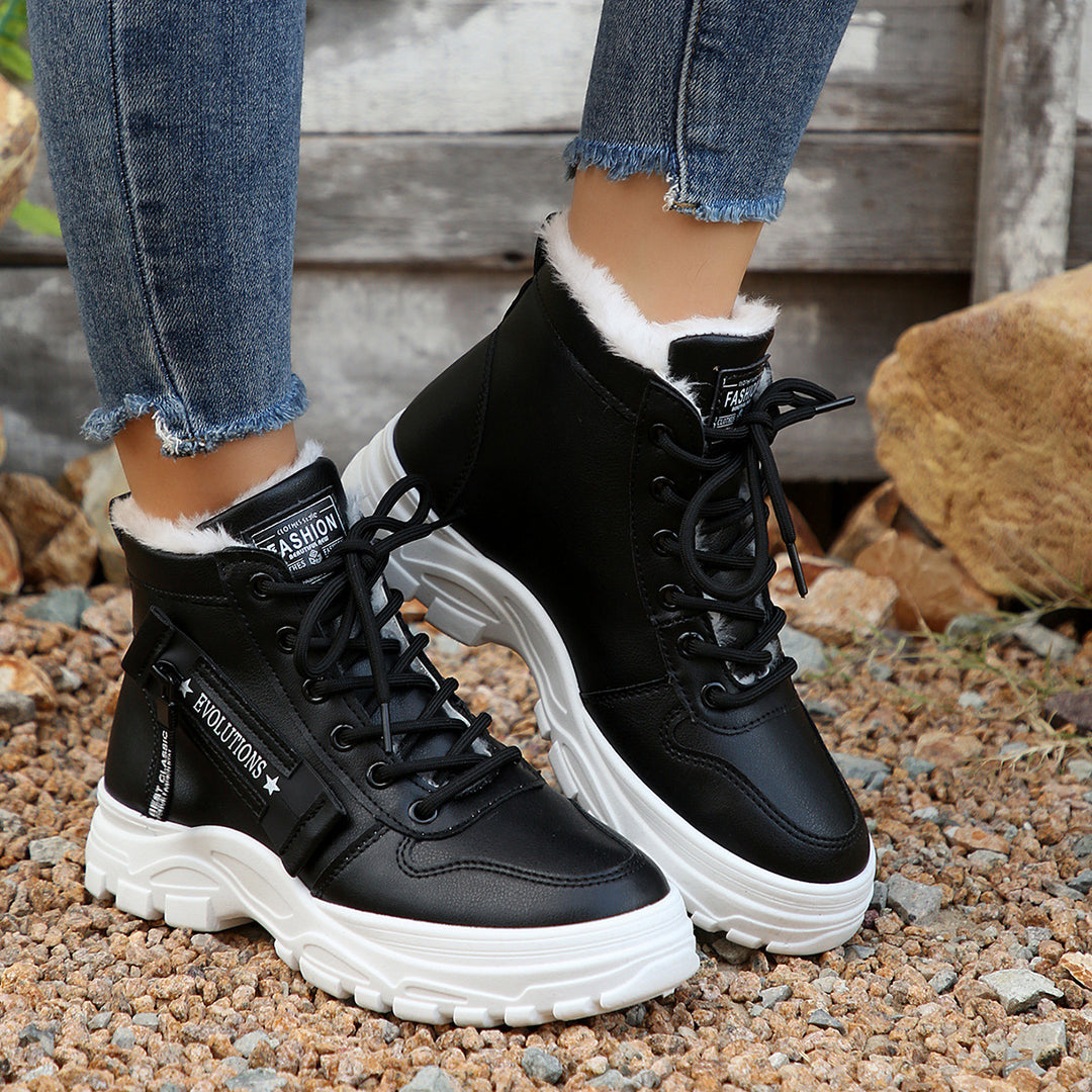 Damen  gefütterte High-Top Sneaker-Boots mit dicker Profilsohle und seitlichem Reißverschluss EB