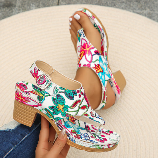 Damen Blumengestaltete Wedge-Sandaletten EB