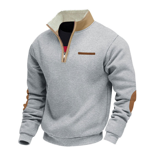 Herren nan Halbzip-Troyer mit Teddyfleece-Kragen und Leder-Ellbogenpatches EB
