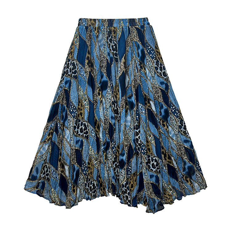 Damen  fein gefalteter Midirock mit Vintage Blumenprint und elastischem Taillenbund EB