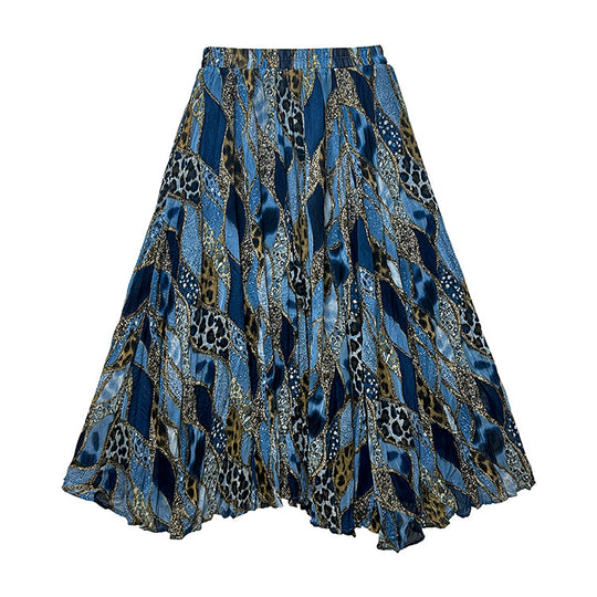 Damen  fein gefalteter Midirock mit Vintage Blumenprint und elastischem Taillenbund EB