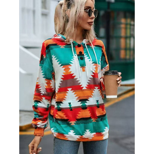 Damen Relaxed Fit Bohemian Grafik Hoodie EB