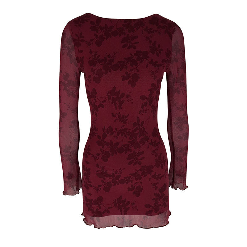 Damen Floral Minikleid mit transparenten Ärmeln EB