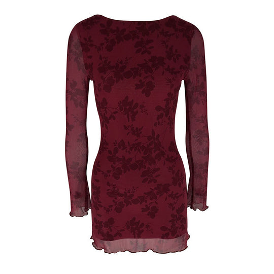 Damen Floral Minikleid mit transparenten Ärmeln EB