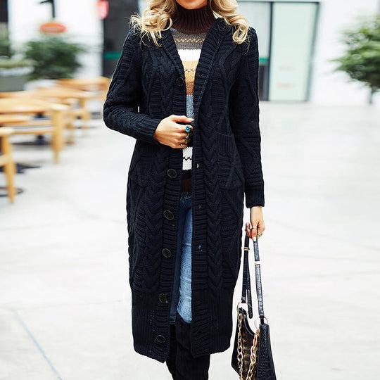Damen Strickmantel mit Kunststrickmuster und Taschen EB