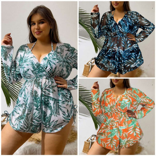 Damen Strandüberwurf mit floralem Print und tiefem V-Ausschnitt EB
