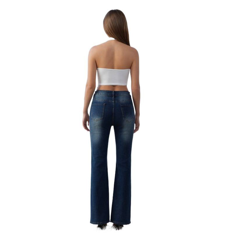 Damen Flared Jeans mit hohem Bund und verziertem Bund EB