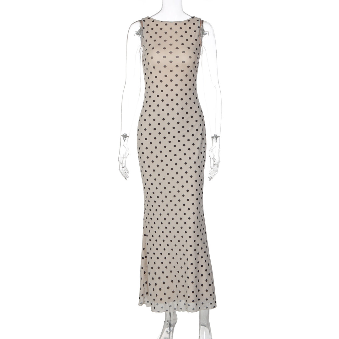 Damen Elegantes Maxikleid mit Punktdesign und figurbetontem Schnitt EB