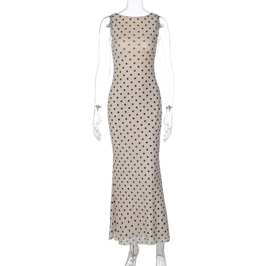 Damen Elegantes Maxikleid mit Punktdesign und figurbetontem Schnitt EB