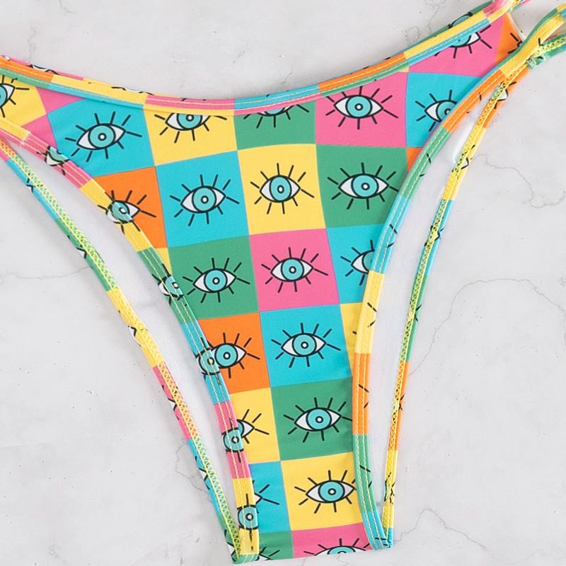 Damen Bikini-Set mit farbenfrohem geometrischem Muster und verstellbaren Trägern EB