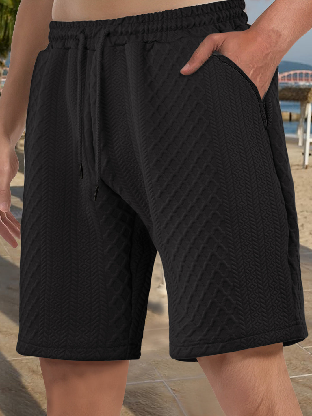 Herren nan strukturierte Strand-Bermuda aus Waffeljersey mit elastischem Kordelbund und schrägen Eingrifftaschen EB