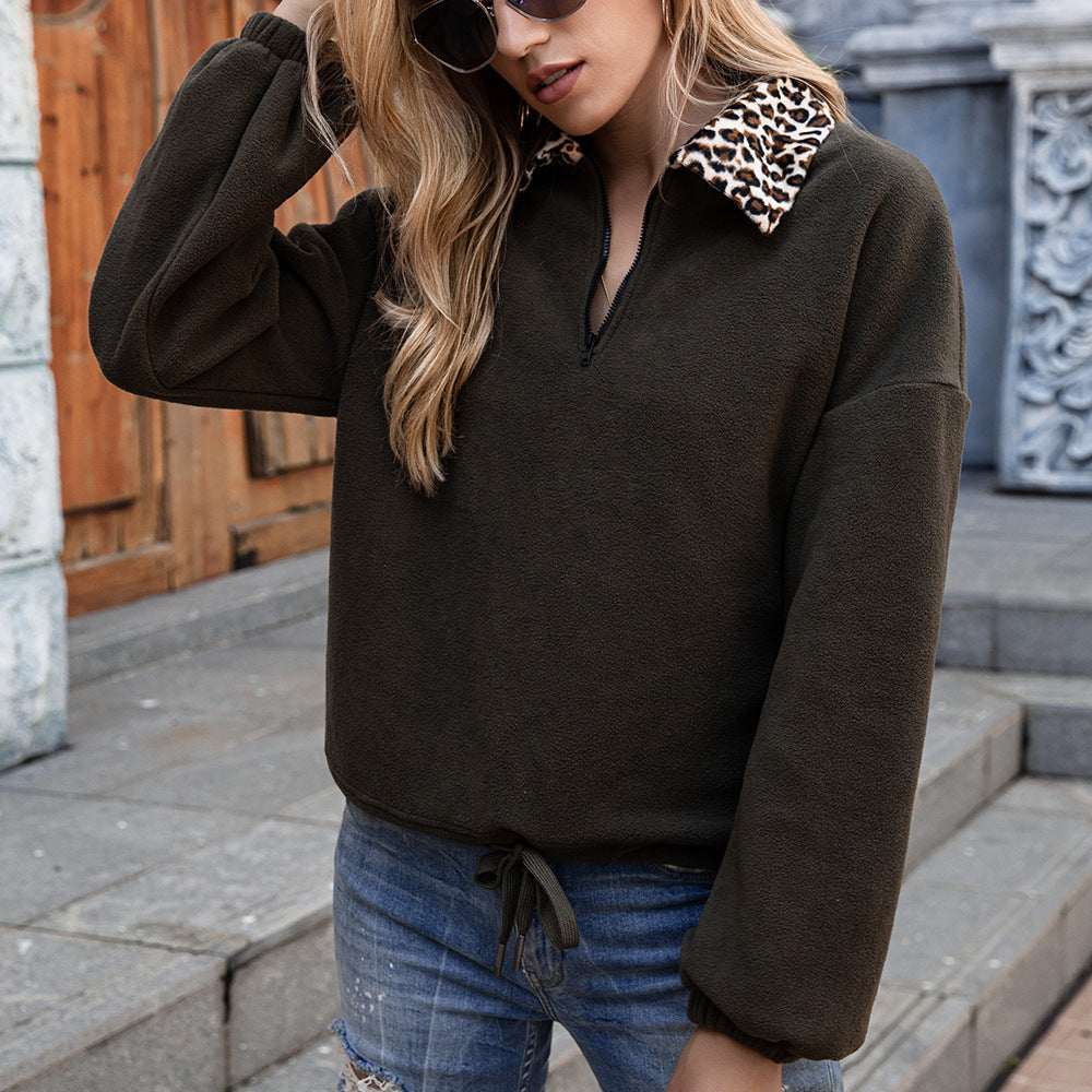Damen Fleece-Pullover mit animalischem Kragen EB