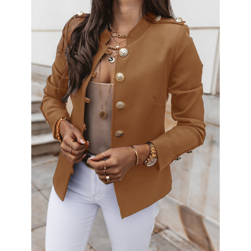 Damen modischer Blazer mit goldenen Knöpfen und schmalem Schnitt EB