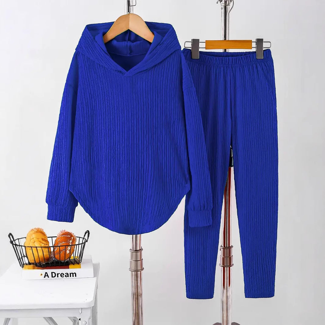 Damen lässiger Sweat-Pulli und -Hose Set mit strukturiertem Design EB