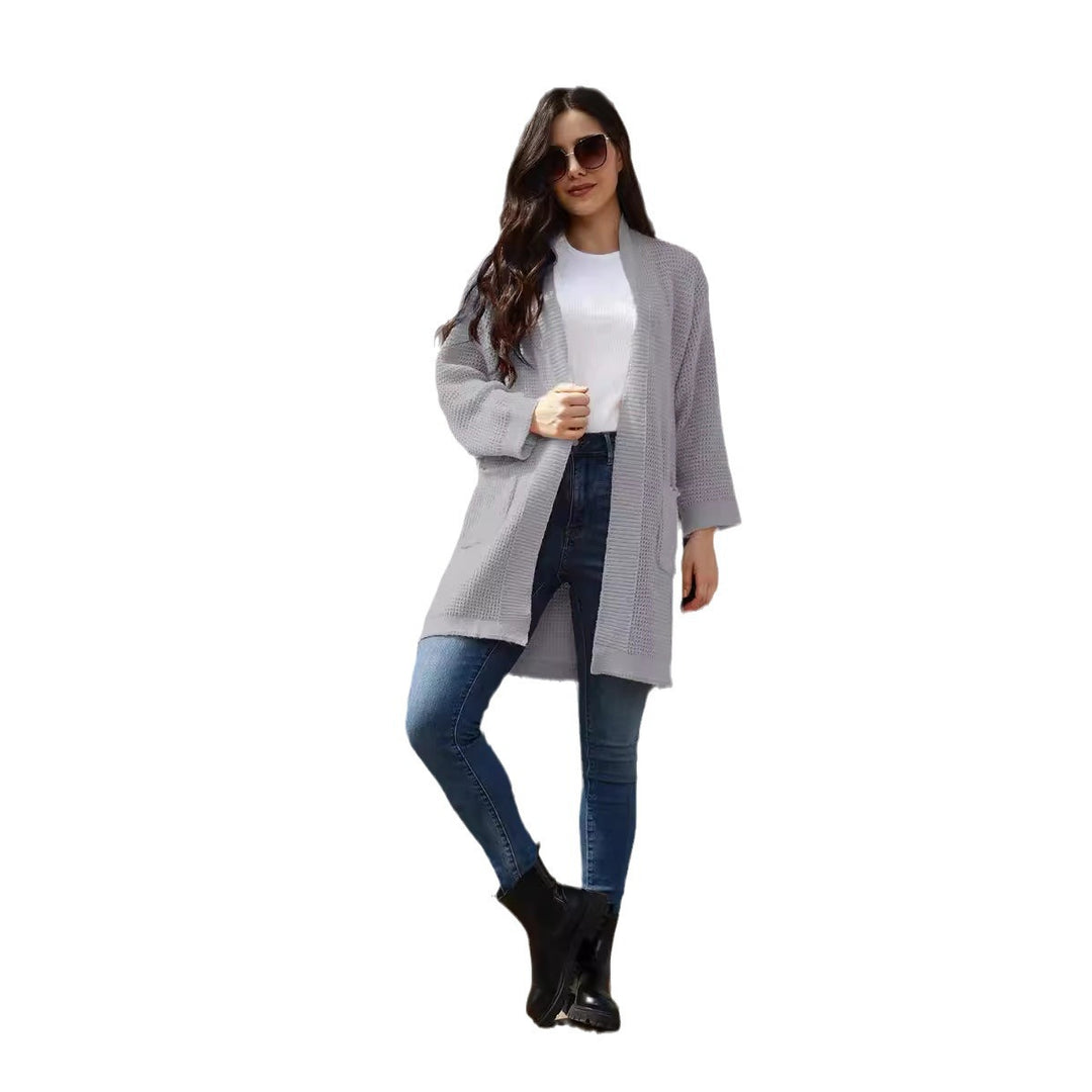 Damen lässiger Strickcardigan mit praktischen Taschen und offener Front EB