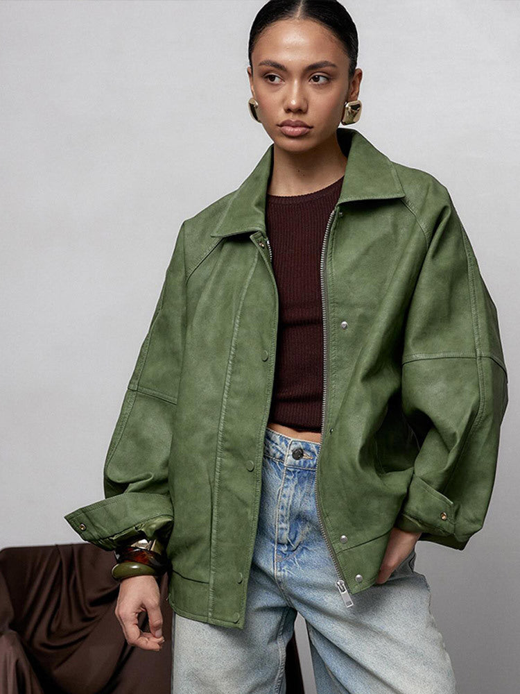 Damen lässige Oversized Jacke aus veganem Wildleder EB