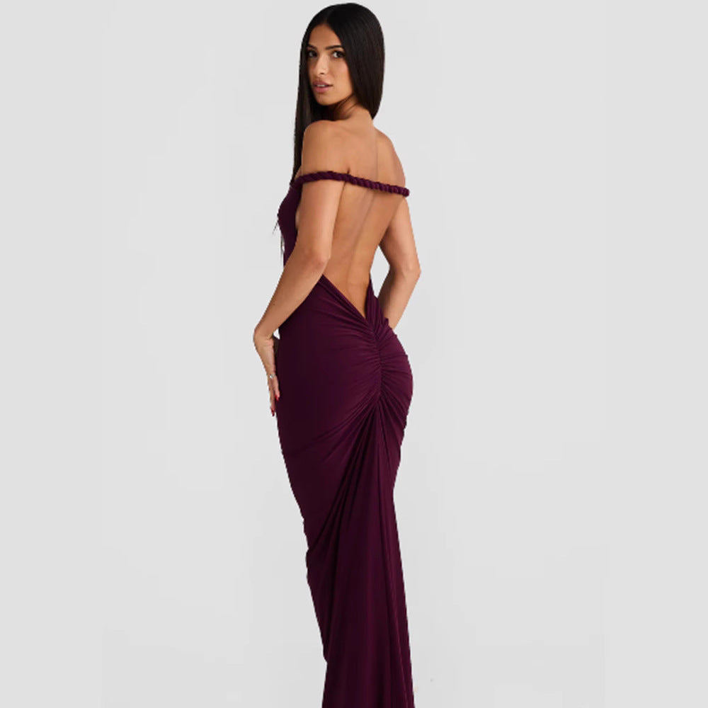 Damen Figurumspielendes Maxikleid mit schulterfreiem Design und raffinierten Trägerdetails EB
