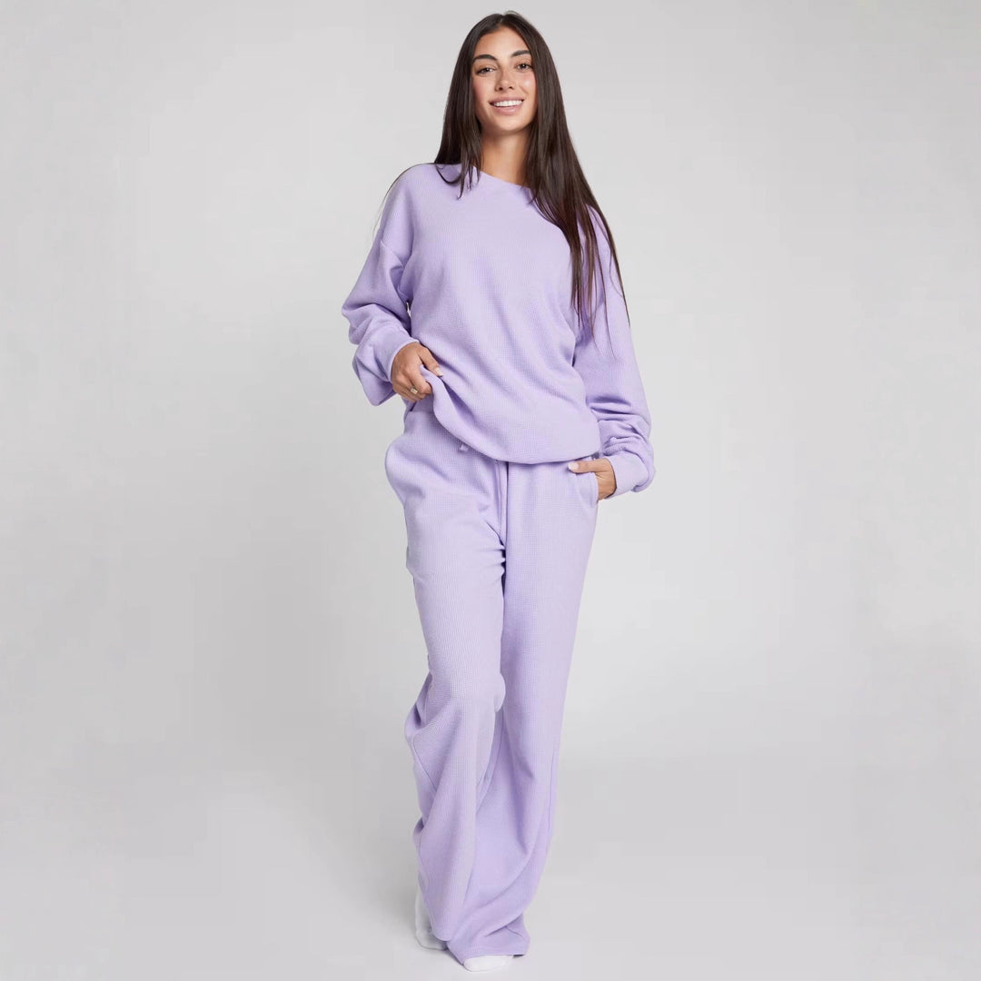 Damen Waffelstrick-Loungewear-Set mit Oversized-Sweater und Kordel-Jogginghose EB