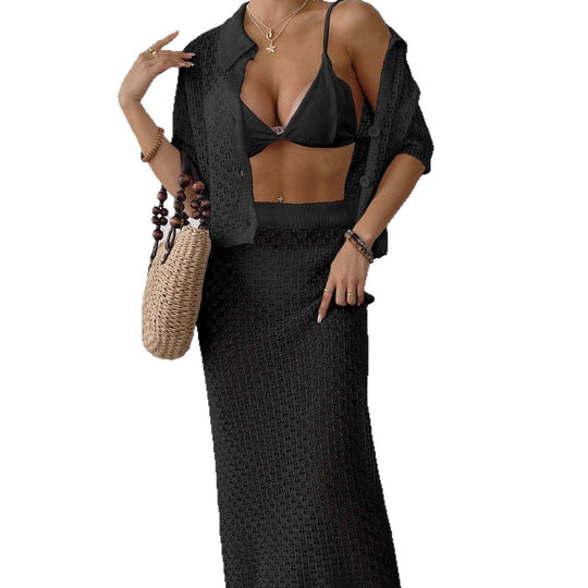 Damen elegantes Häkel-Kimono-Set EB