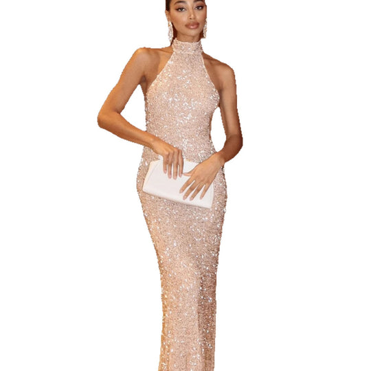 Damen Glamouröses Paillettenkleid mit elegantem Stehkragen und figurbetontem Schnitt EB