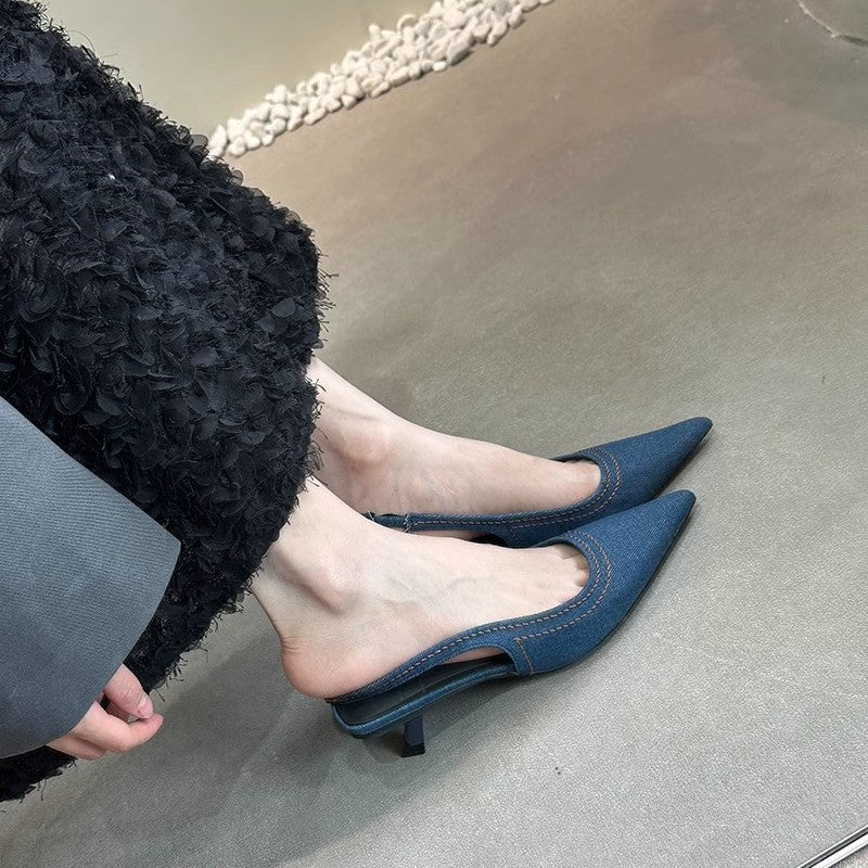 Damen Slingback Pumps aus hochwertigem Denim EB